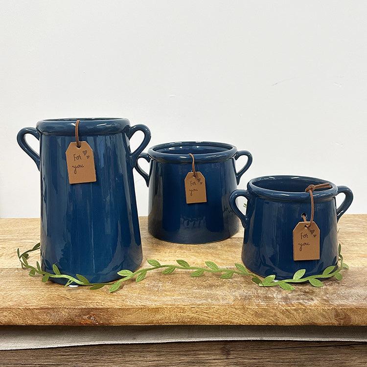Photoframesandart Dark Blue Ceramic Milk Churn Vases | 3 Sizes Available