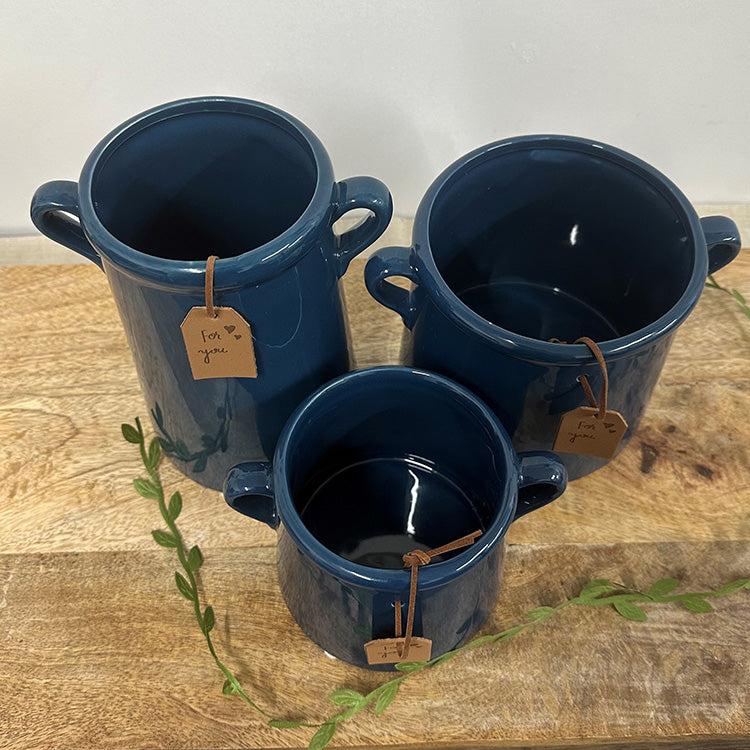Photoframesandart Dark Blue Ceramic Milk Churn Vases | 3 Sizes Available