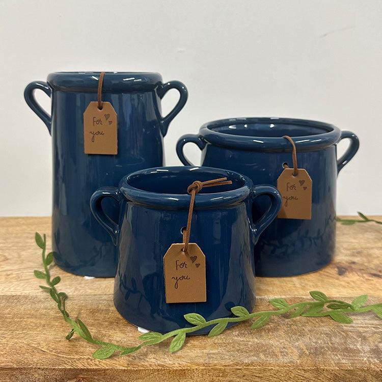photoframesandart Dark Blue Ceramic Milk Churn Vases | 3 Sizes Available