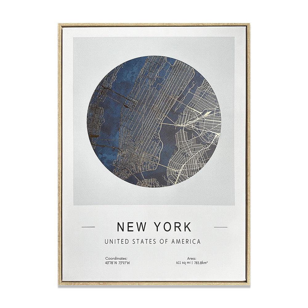 Photoframesandart Dark Blue Gold Foiled Canvas Map | New York