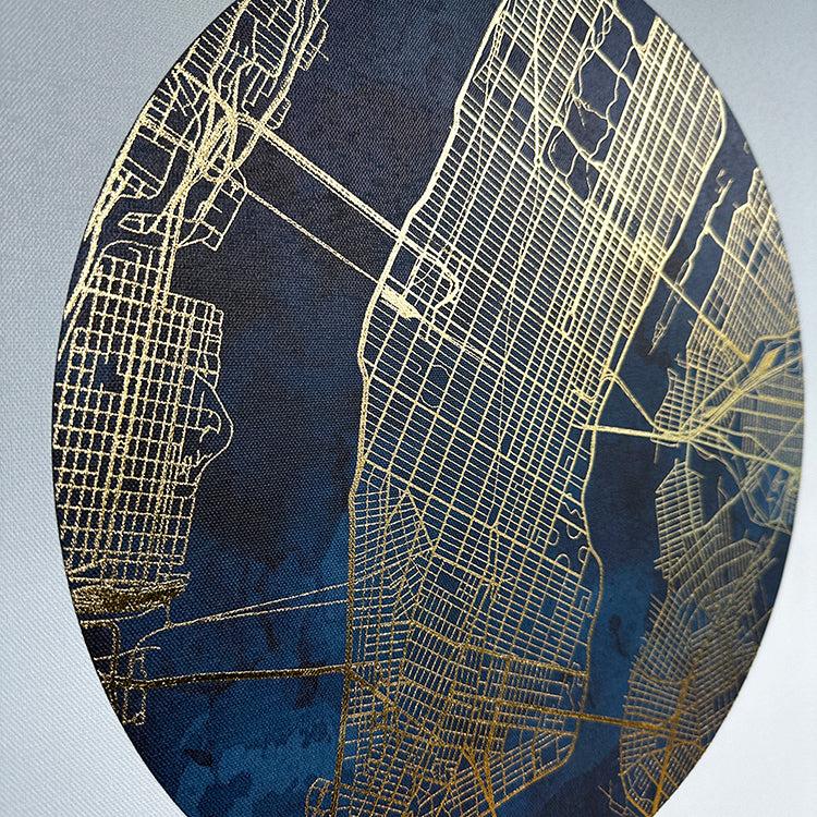 Photoframesandart Dark Blue Gold Foiled Canvas Map | New York