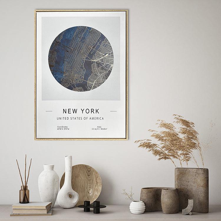 photoframesandart Dark Blue Gold Foiled Canvas Map | New York