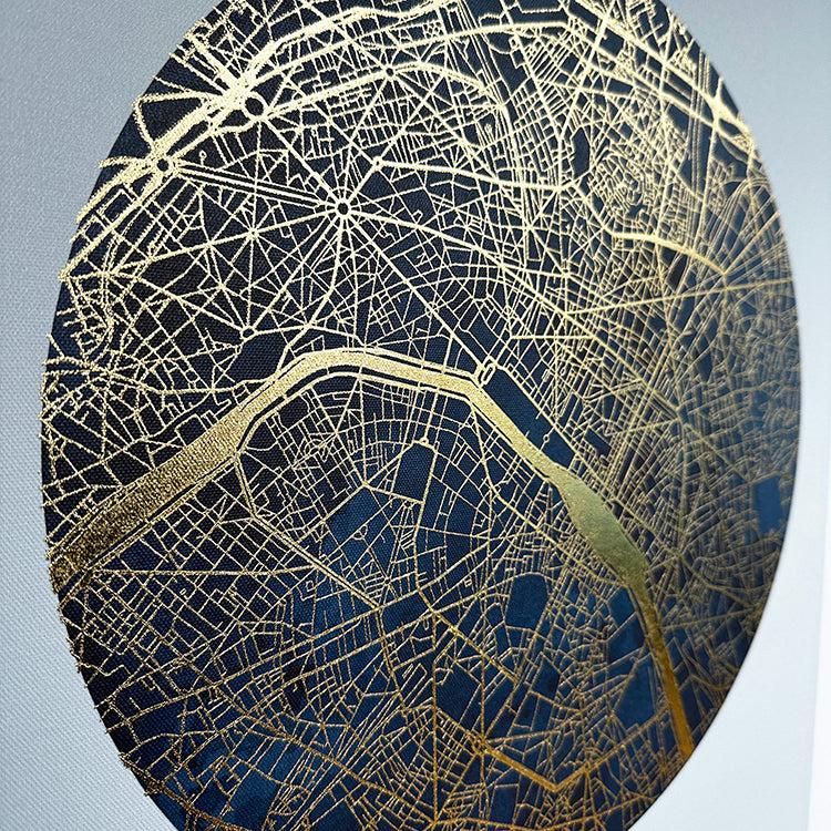 Photoframesandart Dark Blue Gold Foiled Canvas Map | Paris