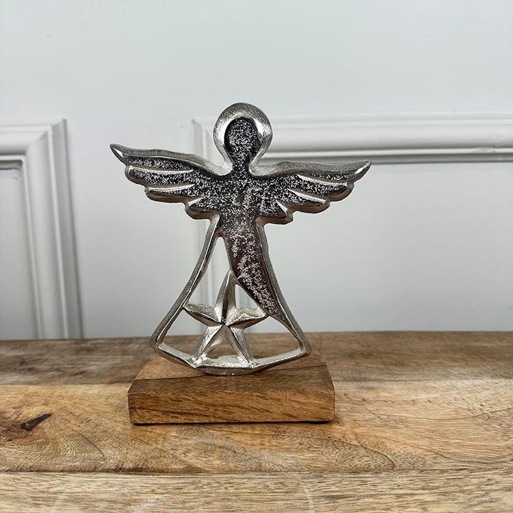 Photoframesandart Decorative Silver Angel | Wooden Base