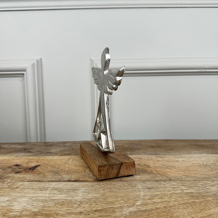 Photoframesandart Decorative Silver Angel | Wooden Base