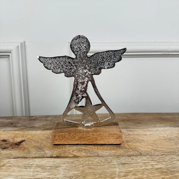 Photoframesandart Decorative Silver Angel | Wooden Base