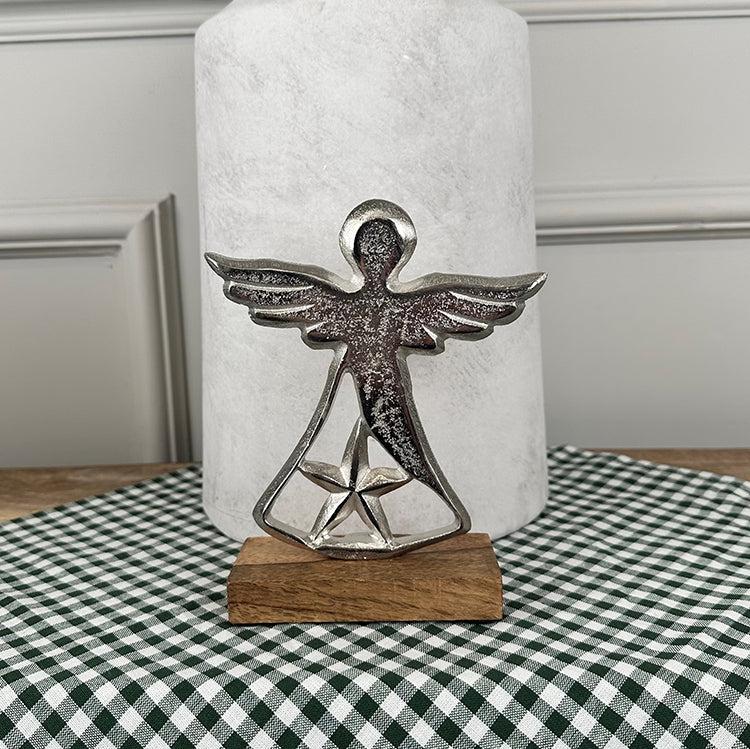 photoframesandart Decorative Silver Angel | Wooden Base