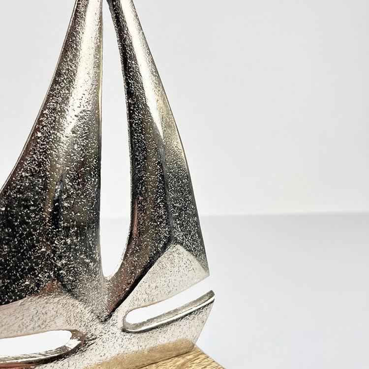 Photoframesandart Decorative Silver Boat | Wooden Base