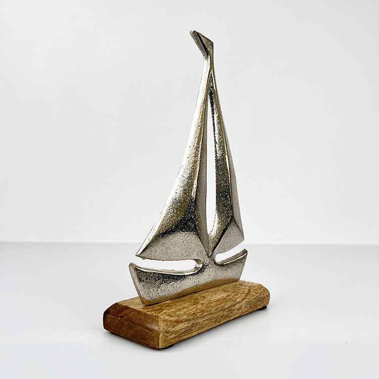 photoframesandart Decorative Silver Boat | Wooden Base