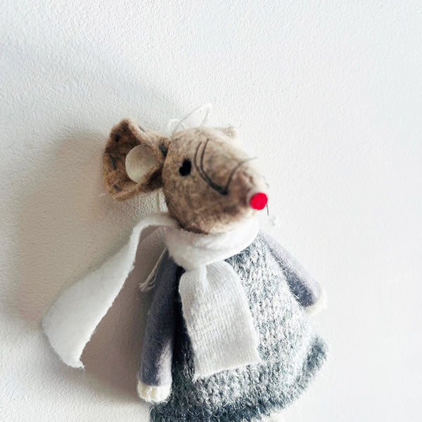 Photoframesandart Felt Christmas Mouse Decoration | Grey Dress