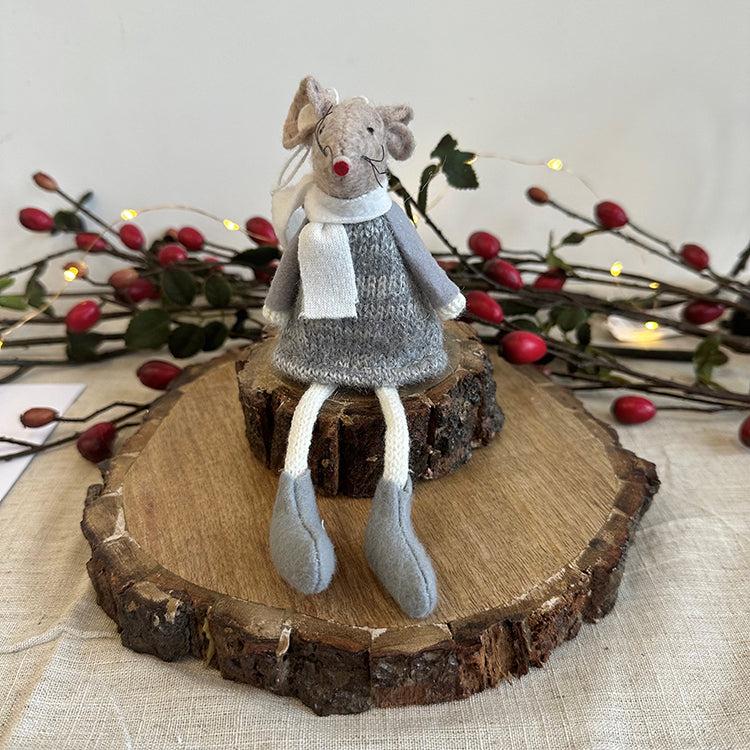 photoframesandart Felt Christmas Mouse Decoration | Grey Dress