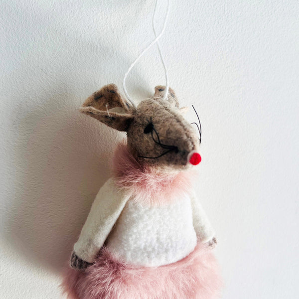Photoframesandart Felt Christmas Mouse Decoration | Pink Skirt