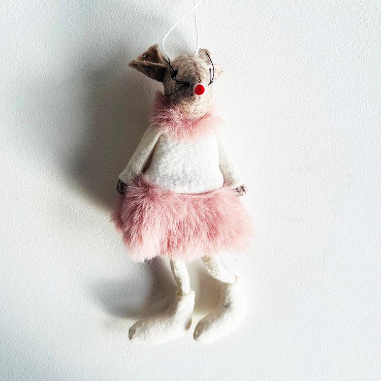 photoframesandart Felt Christmas Mouse Decoration | Pink Skirt