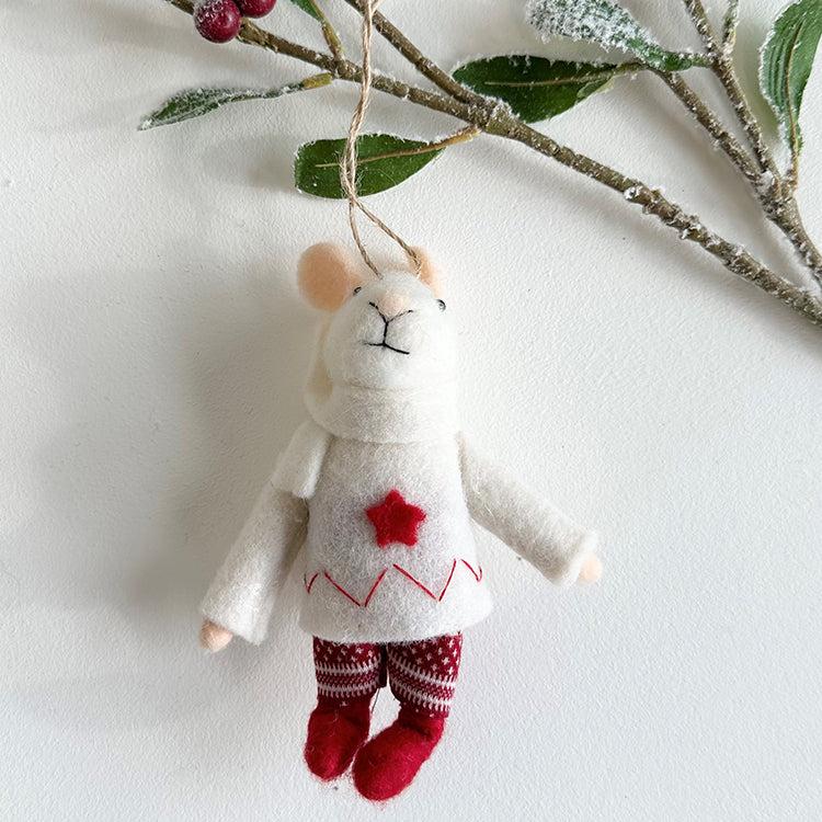 photoframesandart Felt Christmas Mouse Decoration | Red Star Jumper