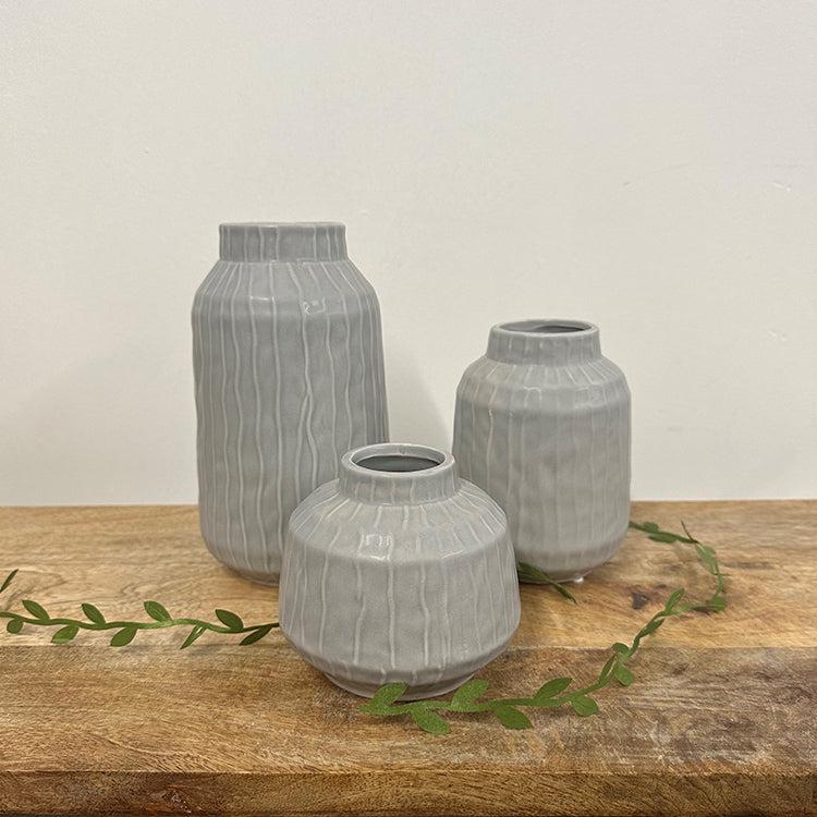 Photoframesandart Glazed Pastel Grey Vases | Set Of 3