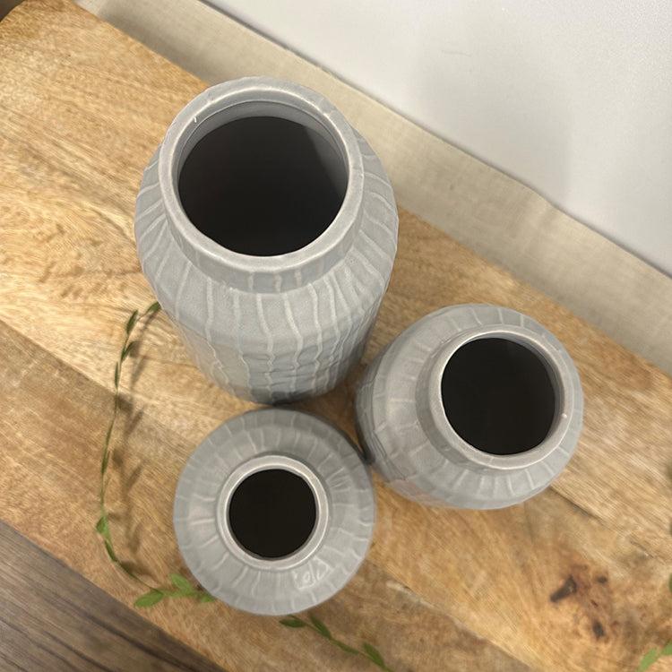 Photoframesandart Glazed Pastel Grey Vases | Set Of 3
