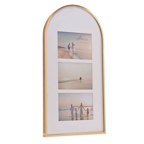 Photoframesandart Gold Arch Topped Photo Frame | 3 6x4" Apertures