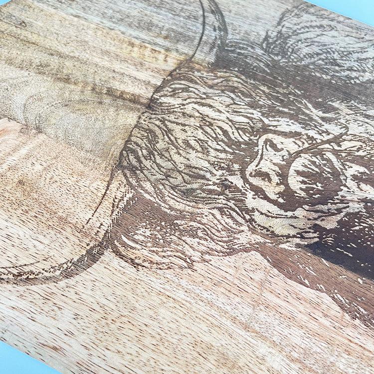 Photoframesandart Mango Wood Chopping Board | Highland Cow