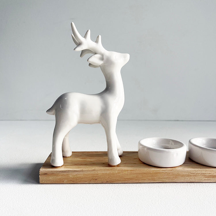 Photoframesandart Minimalist Christmas White Ceramic Reindeer Tealight Holder