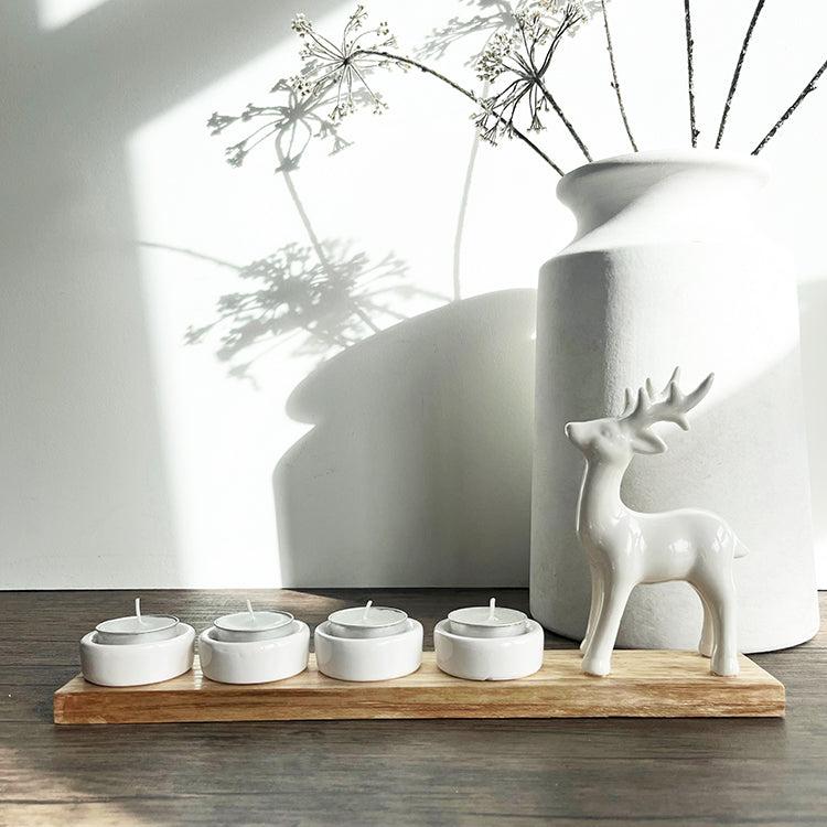 photoframesandart Minimalist Christmas White Ceramic Reindeer Tealight Holder