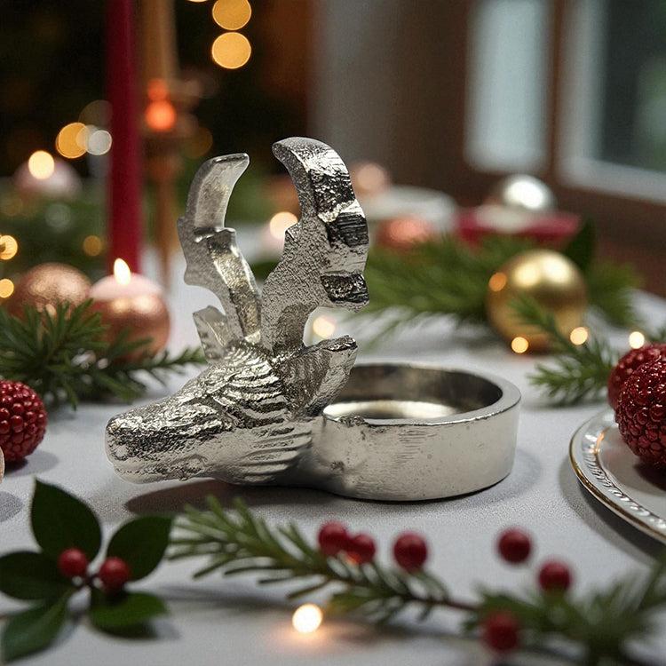 Photoframesandart Minimalist Decor Reindeer Tealight Holder | Silver Metal