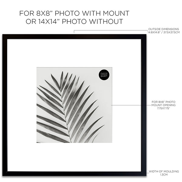 Photoframesandart Oversized Mount Wooden 14x14" Black Frame For 8x8" | Signature Collection