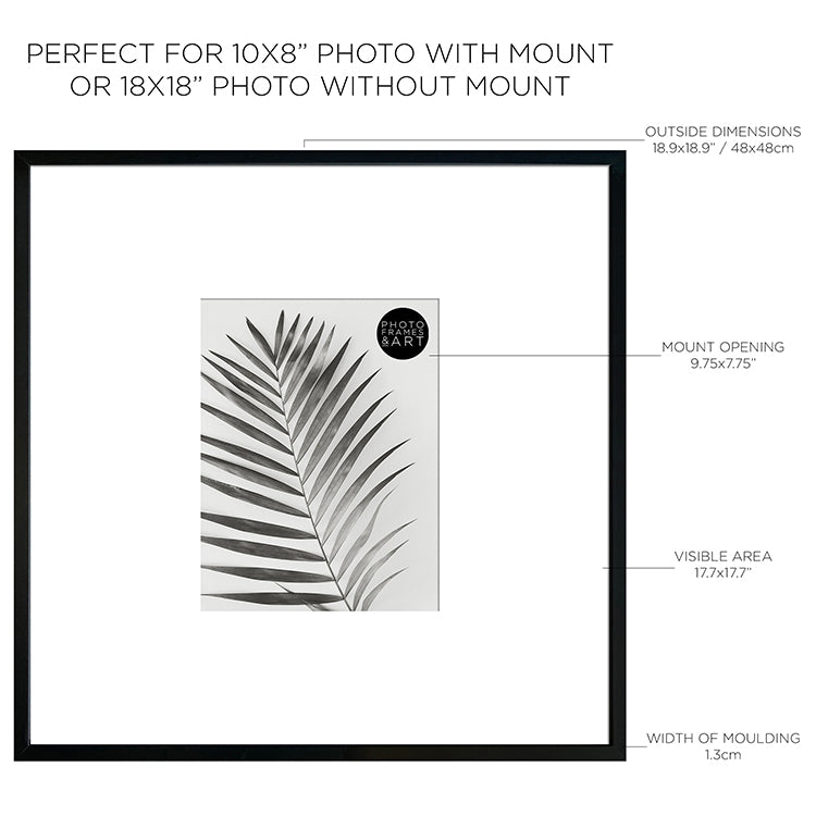 Photoframesandart Oversized Mount Wooden 18x18" Black Frame For 10x8" | Signature Collection