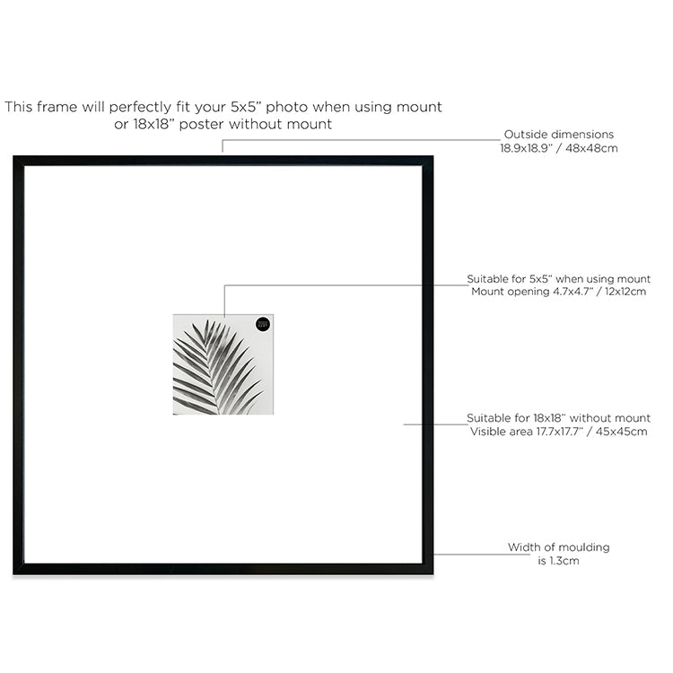 Photoframesandart Oversized Mount Wooden 18x18" Black Frame For 5x5" | Signature Collection