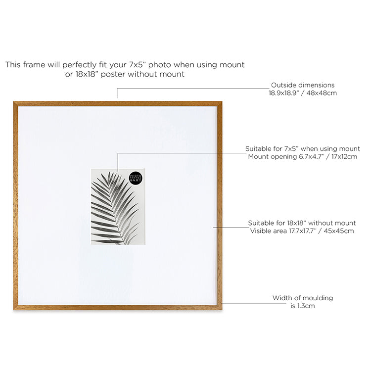 Photoframesandart Oversized Mount Wooden 18x18" Oak Effect Frame For 7x5" | Signature Collection