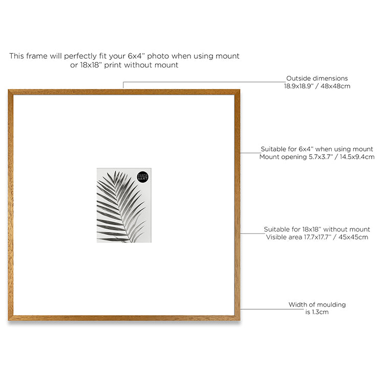 Photoframesandart Oversized Mount Wooden 18x18" Oak Effect Frame For 6x4" | Signature Collection