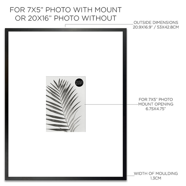 Photoframesandart Oversized Mount Wooden 20x16 Black Frame For 7x5 | Signature Collection