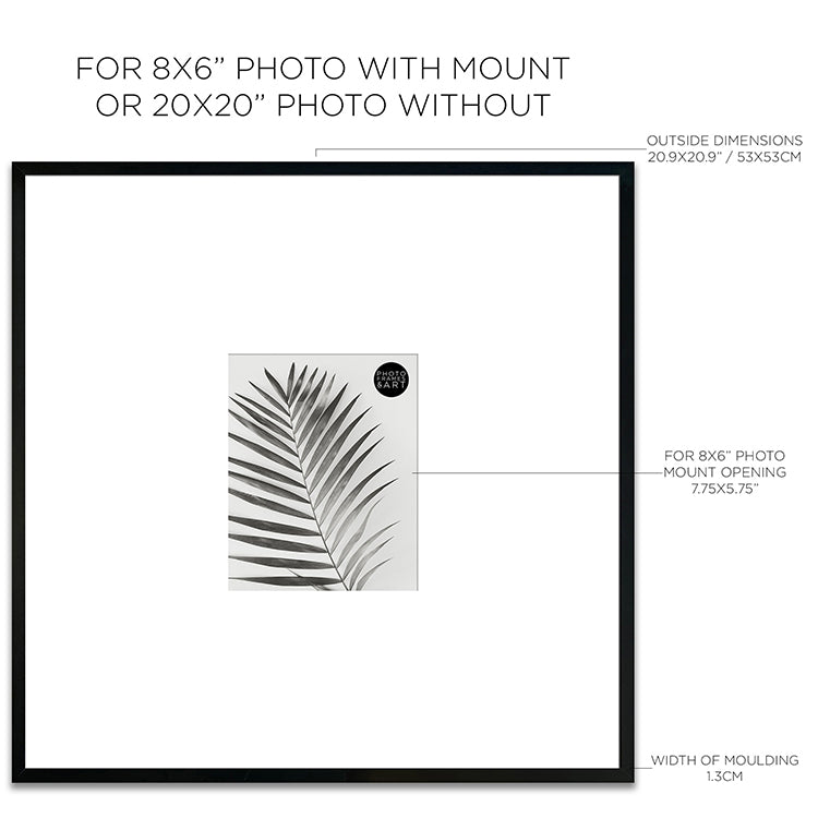 Photoframesandart Oversized Mount Wooden 20x20" Black Frame For 8X6"| Signature Collection