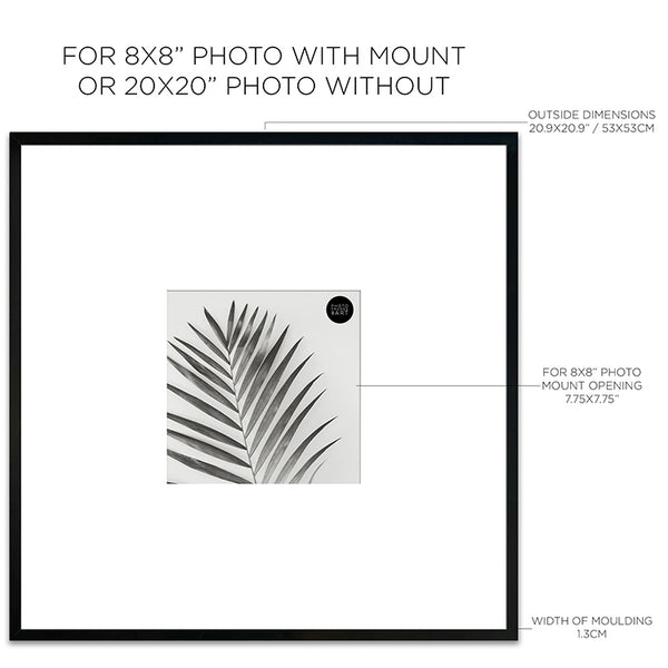 Photoframesandart Oversized Mount Wooden 20x20" Black Frame For 8X8"| Signature Collection