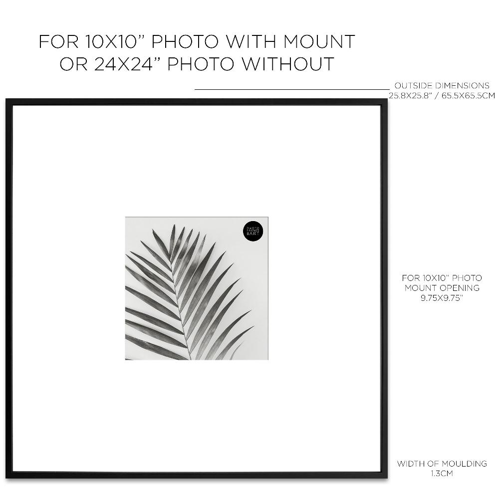 Photoframesandart Oversized Mount Wooden 24x24" Black Frame For 10x10"| Signature Collection
