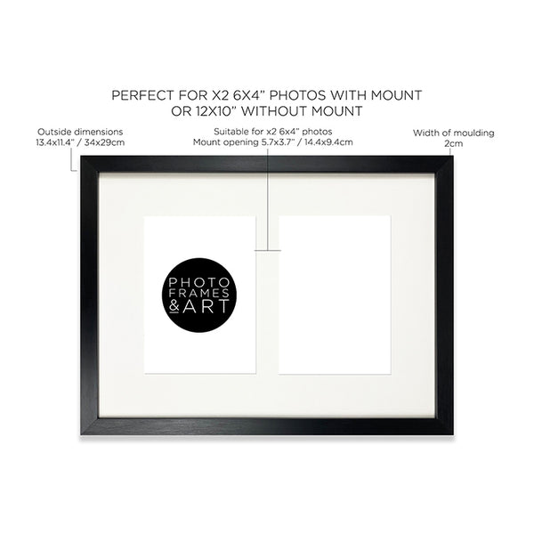 Photoframesandart Oxford Photo Frame 12x10" Multi For X2 6x4'' With Soft Cream Mount