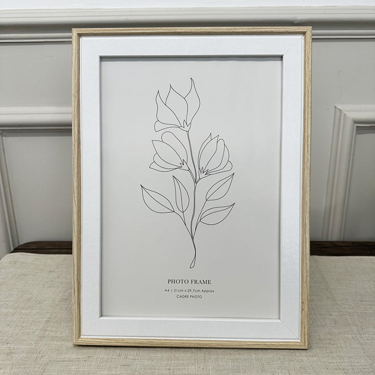photoframesandart A4 Photo Frame | Light Wood & White