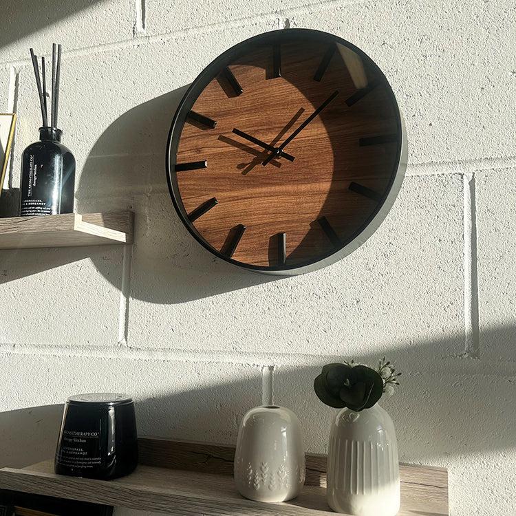 Photoframesandart Black Wall Clock | Dark Wood Face
