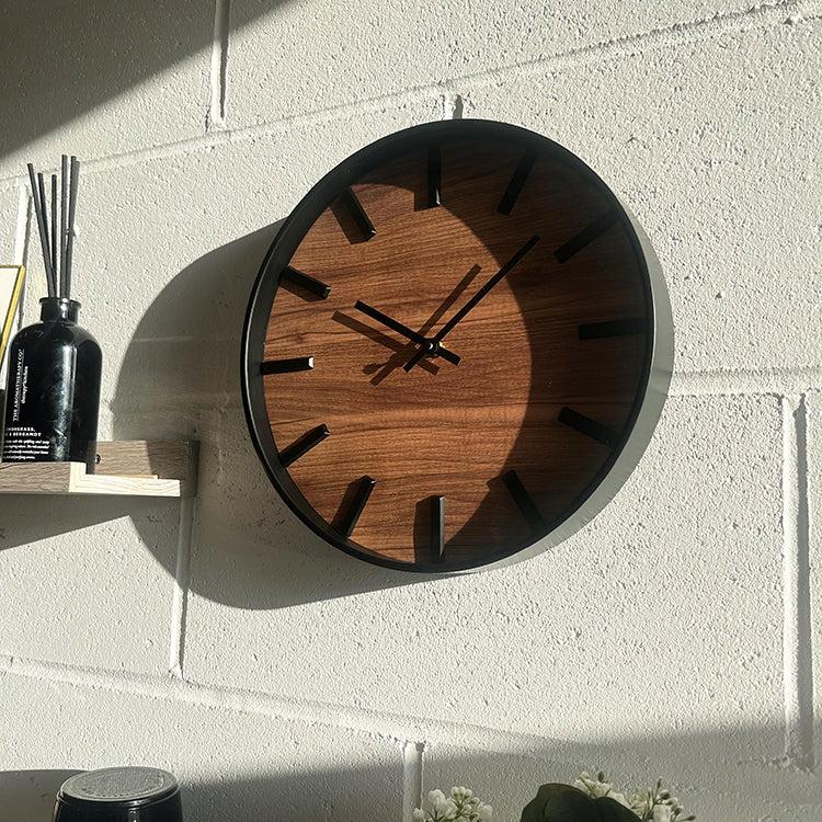 Photoframesandart Black Wall Clock | Dark Wood Face