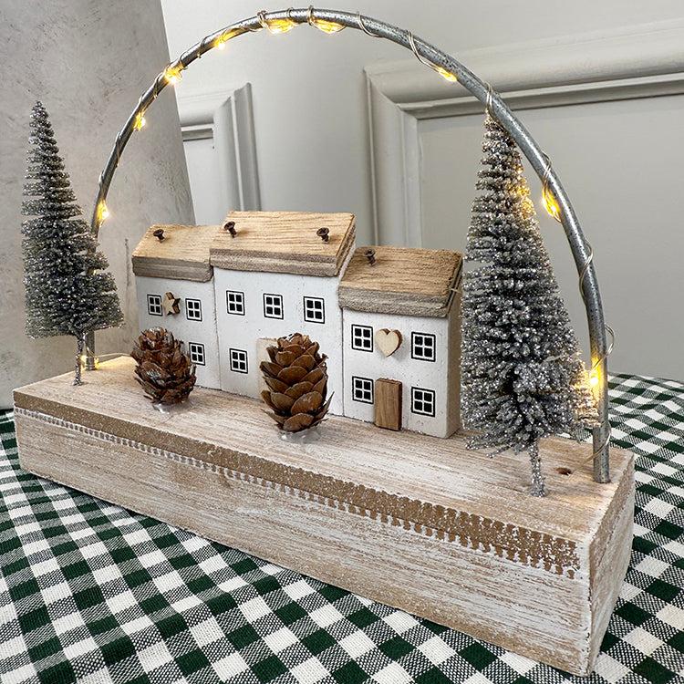 Photoframesandart Wooden White Festive Scene | LED