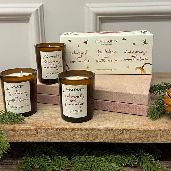 Photoframesandart Plum & Ashby Christmas Candles | Winter Votive Candle Trio