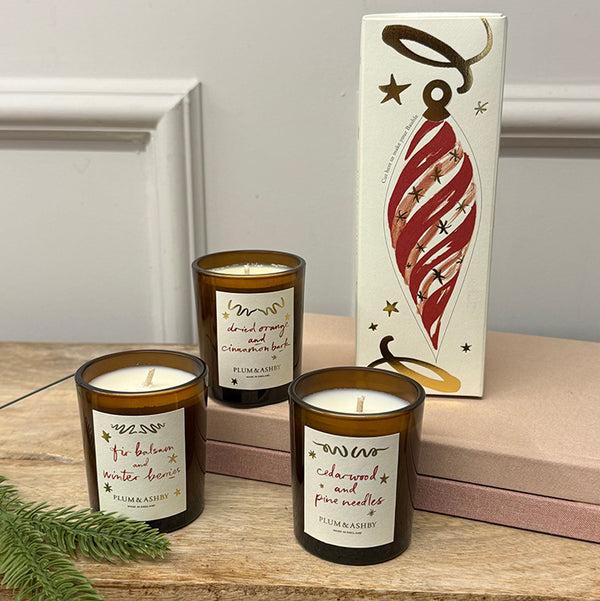Photoframesandart Plum & Ashby Christmas Candles | Winter Votive Candle Trio