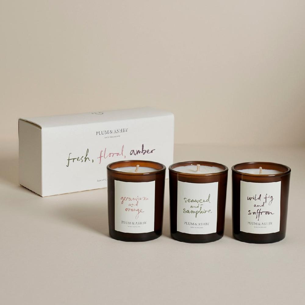 photoframesandart Plum & Ashby | Fresh Floral Amber Votive Candle Trio