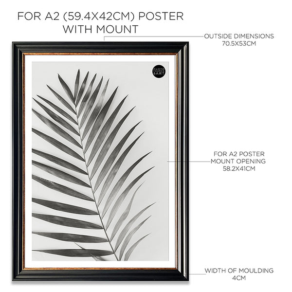 Photoframesandart Poster Frame With Thin Mount For A2 | Vintage Black