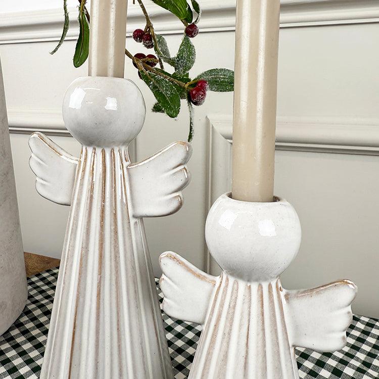 Photoframesandart Rustic Ceramic Angel Candle Holders | Set Of 2