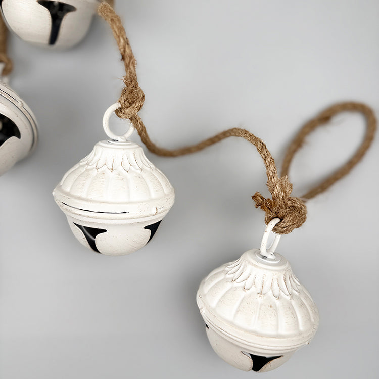 Photoframesandart Rustic Christmas Metal Bell Garland | White