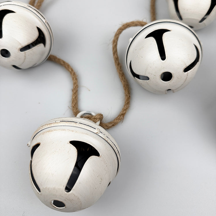 Photoframesandart Rustic Christmas Metal Bell Garland | White