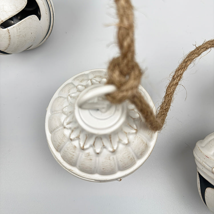 Photoframesandart Rustic Christmas Metal Bell Garland | White