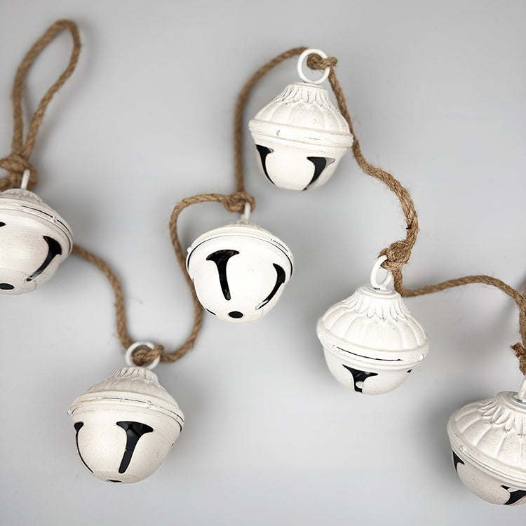 photoframesandart Rustic Christmas Metal Bell Garland | White