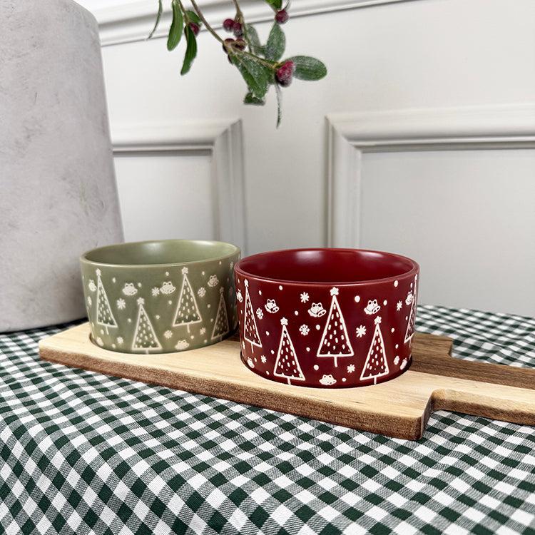 Photoframesandart Set Of 2 Festive Snack Bowls On Wooden Tray