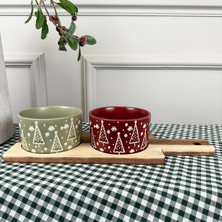 photoframesandart Set of 2 Festive Snack Bowls On Wooden Tray